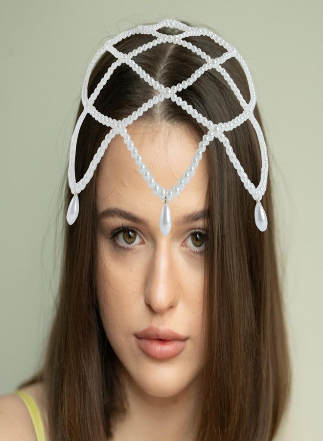 HLTOO 1920s White Pearl Cap Headpiece, Roaring 20s Headbands for women, Head Chain Hair Accessories, for Wedding Bridal Cosplay Halloween Art Decor Party - Image 5